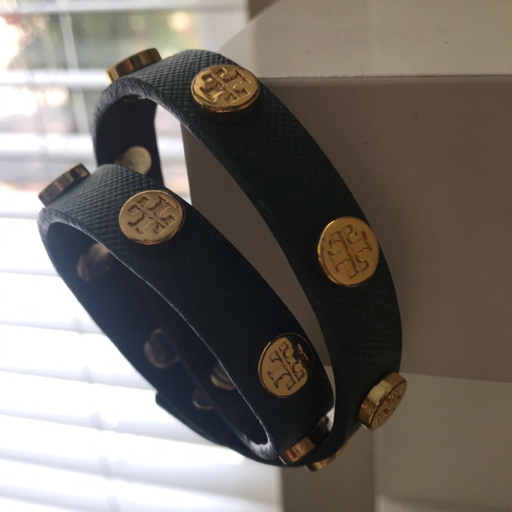 Tory Burch double wrap logo bracelet, dark green
